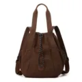 Versatile brown nylon drawstring backpack tote bag with wide straps for women fashion - M / Cherry Red