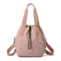 Lightweight dusty rose nylon shoulder bag with drawstring closure and dual handles for women. - M / Dusty Pink