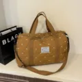 Quilted Travel Duffel Bag Small Waterproof Gym Sports Bag With Bow Embroidery Handbag - Brown