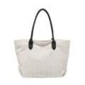 Elegante grote witte corduroy draagtas met zwarte hengsels voor de herfst en winter - Grote Capaciteit (46x30x13cm) / Wit