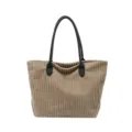 Grote casual kaki corduroy draagtas voor dames met zwarte kunstlederen handvatten - Grote Capaciteit (46x30x13cm) / Khaki