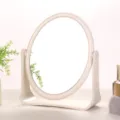Beige wheat straw rotating desktop makeup mirror with oval HD double-sided mirror surface - Round / Round Beige