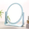 Minimalist light blue wheat straw rotating oval desktop makeup mirror for vanity table - Round / Round Blue