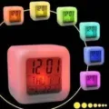 7 color changing cube LED digital alarm clock with temperature and date display - White