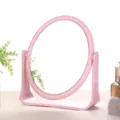 Desktop rotating pink wheat straw makeup mirror with high-definition oval surface - Round / Round Pink