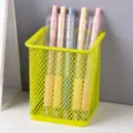 Minimalist lime green square metal mesh pencil holder for organized desktop office storage - Square / Green