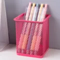 Elegant pink metal mesh pen holder desk organizer for minimalist office stationery storage - Square / Red