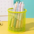 Bright lime green metal mesh pen holder for desk organization and school stationery - Round / Green