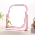 Elegant pink desktop makeup mirror made of wheat straw with 360-degree rotating frame - Square Pink