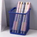 Minimalist blue hollow metal mesh pen holder for creative desktop stationery storage - Square / Blue