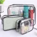 Set of 3 transparent waterproof PVC makeup bags with black zippers for travel - L / Black