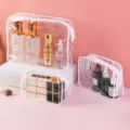 Clear PVC waterproof cosmetic bag set of 3 for travel storage - L / White