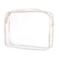 Clear PVC travel makeup bag with cream trim for cosmetic storage - Beige