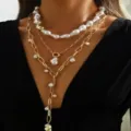 Collana a strati color oro con perle barocche e design a goccia a forma di Y - Stile Catena a Y con Perle Barocche / Stile 03 Oro