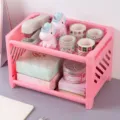 Multi-layer pink plastic desktop organizer rack for office stationery and cosmetics - M / 100 Pieces per Carton / Rose Red