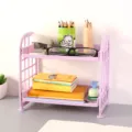 Two-tier purple hollow plastic desktop storage rack for office stationery organization - Nordic Purple