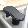 Ergonomic black rotating computer armrest support for desk with textured wrist pad - L / Black