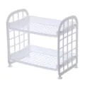 White 2-tier plastic desktop storage rack with lattice hollow design for home organization - White