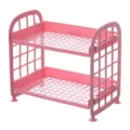 Two-tier pink plastic desktop storage rack with hollow grid design for organization - Rose Red