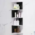 5-Tier wall mounted corner storage shelf in black and white for bathroom organization - 5-Tier Shelf / Black