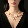 Elegante collana stile oceano con perle bianche, stelle marine e conchiglie donna - Stile Ciondolo Perla Artificiale Stella Marina Oro e Conchiglia (3)