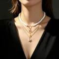 Elegante collana a strati tema oceano con ciondoli a forma di conchiglia e stella - Stile Triplo Strato Pasta Polimerica Palma Stella Marina e Perla Artificiale (11)