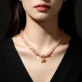 Elegante collana con pendente a stella marina e perle di quarzo rosa naturale rosa - Stile Catena di Perline di Pietra Rosa Ciondolo Stella Marina d'Oro (12)