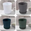 Geribbelde plastic bloempotten met schotels in diverse maten en meerdere kleuren - Middelgrote Maat (8806) / Blauw