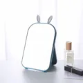 Blue rabbit ear makeup mirror with foldable stand for desktop vanity - Cat Ear Decor Style / Navy Blue