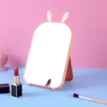 Cute pink rabbit ear desktop makeup mirror with adjustable folding stand for vanity - Rabbit Ear Decoration / Pink
