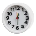 Small round white analog bedside alarm clock with bold black numbers for bedroom - Round / White