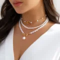 Elegant multi-layered Baroque irregular pearl necklace with golden OT toggle clasp - Triple Layered Baroque Pearl Necklace / Gold