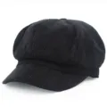 Close-up of black corduroy baker boy hat with classic vertical ribbing texture - M (56-58cm) / Black