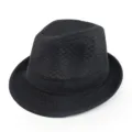 Close-up detail of a professional black breathable mesh fedora hat with stylish ribbon - One Size / Black Fedora Hat / Black