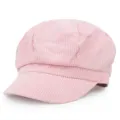 Detailed macro shot of the soft pink corduroy fabric texture on a women's newsboy cap. - M (56-58cm) / Pink
