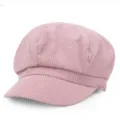 Close-up detail showcasing the soft texture and stitch work of this pink corduroy newsboy cap - M (56-58cm) / Purple