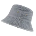 Close-up of washed grey denim bucket hat showing metal eyelets and stitching texture. - One Size / Gray
