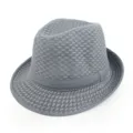 Detailed view of a breathable grey mesh trilby hat featuring a stylish open-weave - One Size / Grey Fedora Hat / Gray