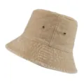 Detailed macro view of a washed khaki denim bucket hat with metal eyelets. - One Size / Khaki