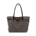 Grote grijze corduroy draagtas voor dames met zwarte leren handvatten - Grote Capaciteit (46x30x13cm) / Grijs