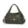 Lightweight waterproof nylon crossbody bag with adjustable strap in olive green finish - Dark Green