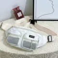 White nylon water-resistant ladies chest bag with star patterns and mesh pockets - Single Bag (1912) / White