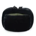 Detail of a vintage black faux fur Lei Feng hat with an olive green top and bow decoration. - One size fits all【57-59cm】 / Army green cloth black velvet