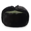 Detail view of a classic winter ushanka hat with olive green crown and thick black faux fur. - One size fits all【57-59cm】 / Army green cloth coffee Velvet