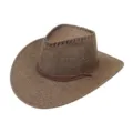 Close-up of brown woven cowboy hat with braided rope trim and ventilation eyelets. - One Size / Coffee