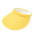 Macro view of a yellow woven sun visor hat showing material texture and comfort band - One Size / Yellow