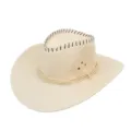 Beige woven cowboy hat with rope band and black stitched rim detail. - One Size / Beige