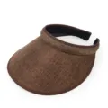 Detail view of brown cotton linen sun visor hat for summer beach protection - One Size / Coffee