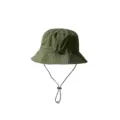 Detailed view of dark green quick-dry waterproof bucket hat with adjustable chin strap - Army Green