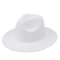 Detailed side view of a solid white felt fedora hat featuring a classic flat wide brim - One Size / White